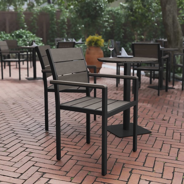 Flash Furniture Gray/Gray Faux Teak Patio Chair with Arms SB-CA108-WA-GRY-GG - main